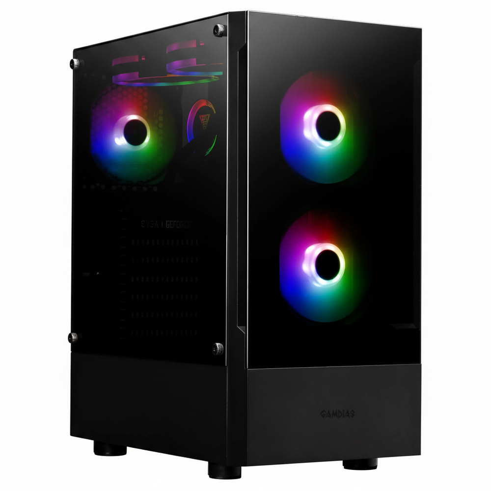 GAMDIAS TALOS E3 ARGB Mid Tower PC Case (Black, Tempered Glass, 3×120mm ARGB Fans, ATX Support, 360mm Radiator, Magnetic Dust Filter)