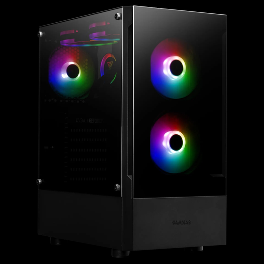 GAMDIAS TALOS E3 ARGB Mid Tower PC Case (Black, Tempered Glass, 3×120mm ARGB Fans, ATX Support, 360mm Radiator, Magnetic Dust Filter)