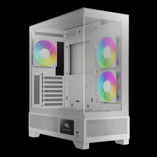 GAMDIAS ATLAS M1 WH ATX Mid Tower ARGB Gaming Case (White, Built-in Display, 3x120mm ARGB Fans, Tempered Glass)