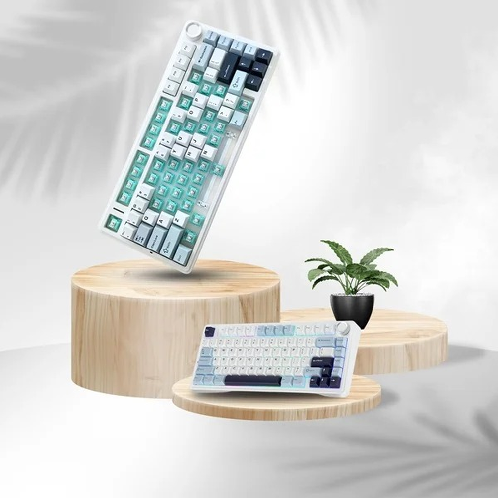 AULA F75 75% Wireless Trio Mode Mechanical Gaming Keyboard With Knob | Ice Blue, Ice Vein (F75IUV)