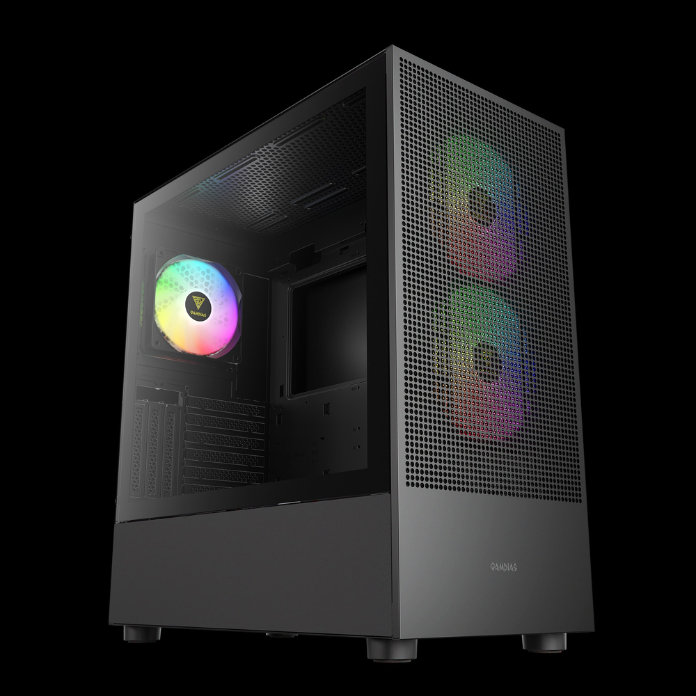 GAMDIAS TALOS E3 MESH ELITE ARGB (E-ATX) Mid Tower PC Case (Black, Mesh Front, 3x ARGB PWM Fans, USB-C)