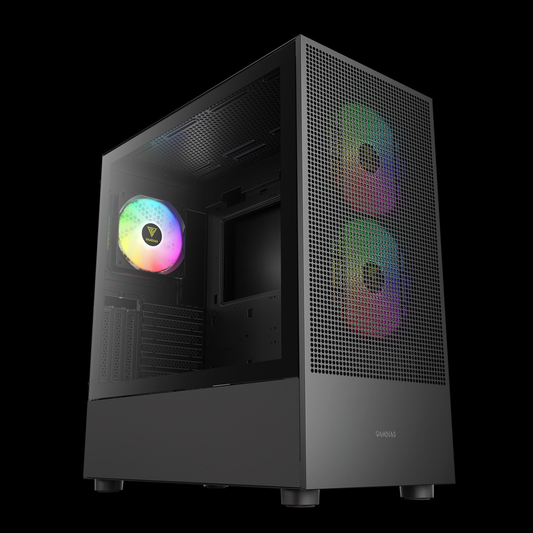 GAMDIAS TALOS E3 MESH ELITE ARGB (E-ATX) Mid Tower PC Case (Black, Mesh Front, 3x ARGB PWM Fans, USB-C)