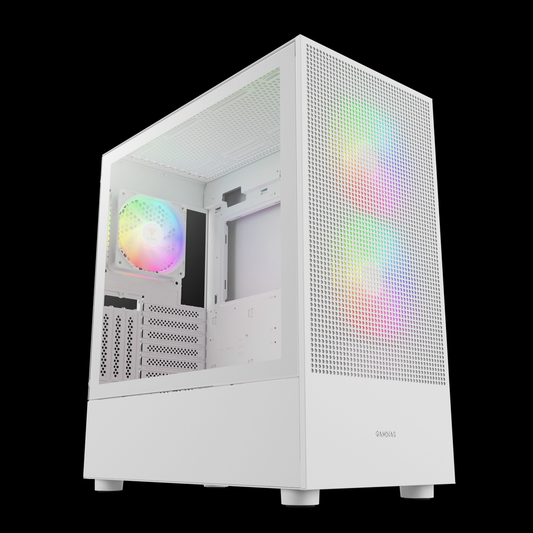 GAMDIAS TALOS E3 MESH ELITE WH ARGB (E-ATX) Mid Tower PC Case (White, Mesh Front, 3x ARGB PWM Fans, USB-C)