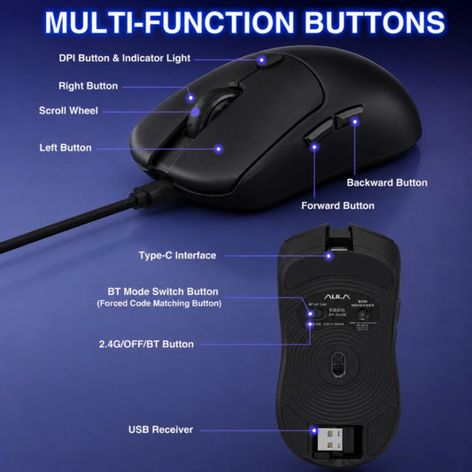AULA SC580X Wireless Gaming Mouse Tri-Mode 500mAh Black