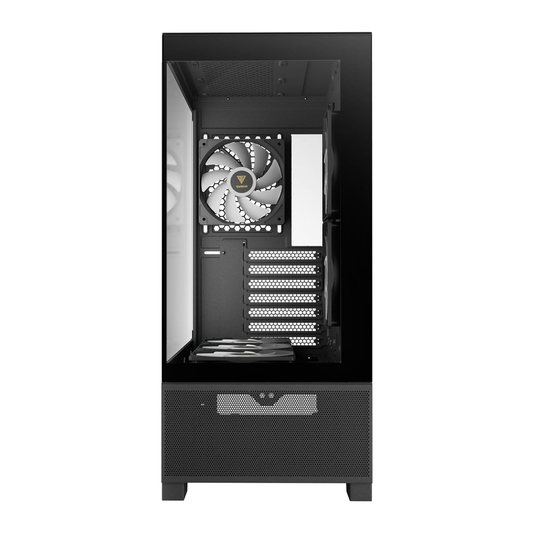 GAMDIAS AURA GC12 ARGB Mid Tower PC Case (Black, Panoramic Tempered Glass, 6×120mm ARGB Fans, ATX Support, 360mm/280mm Radiator, Type‑C I/O)