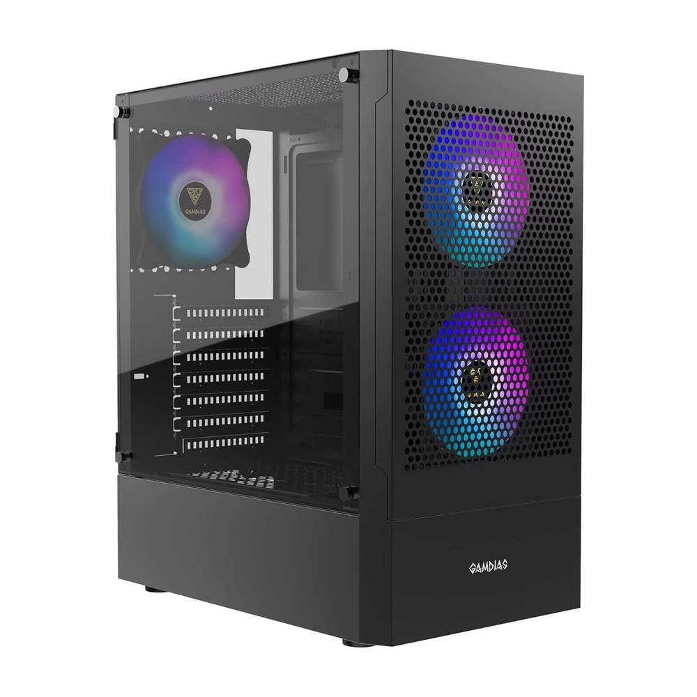 GAMDIAS TALOS E3 MESH ARGB Mid Tower PC Case (Black, Mesh Front, 3×120mm ARGB Fans, ATX Support, 360mm Radiator, Tempered Glass Side)