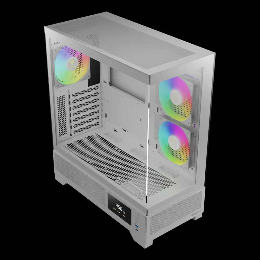 GAMDIAS ATLAS M1 WH ATX Mid Tower ARGB Gaming Case (White, Built-in Display, 3x120mm ARGB Fans, Tempered Glass)