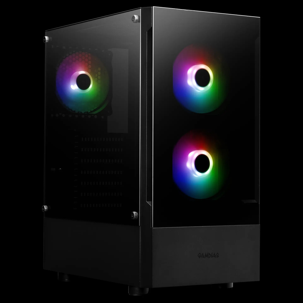 GAMDIAS TALOS E3 ARGB Mid Tower PC Case (Black, Tempered Glass, 3×120mm ARGB Fans, ATX Support, 360mm Radiator, Magnetic Dust Filter)