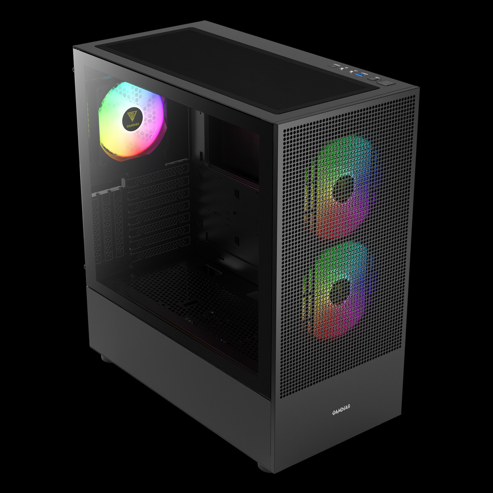 GAMDIAS TALOS E3 MESH ELITE ARGB (E-ATX) Mid Tower PC Case (Black, Mesh Front, 3x ARGB PWM Fans, USB-C)
