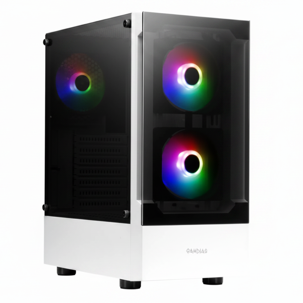 GAMDIAS TALOS E3 WH ARGB Mid Tower PC Case (White, Tempered Glass Front & Side, 3×120mm ARGB Fans, ATX Support, 360mm Radiator)