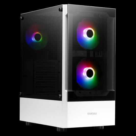 GAMDIAS TALOS E3 WH ARGB Mid Tower PC Case (White, Tempered Glass Front & Side, 3×120mm ARGB Fans, ATX Support, 360mm Radiator)