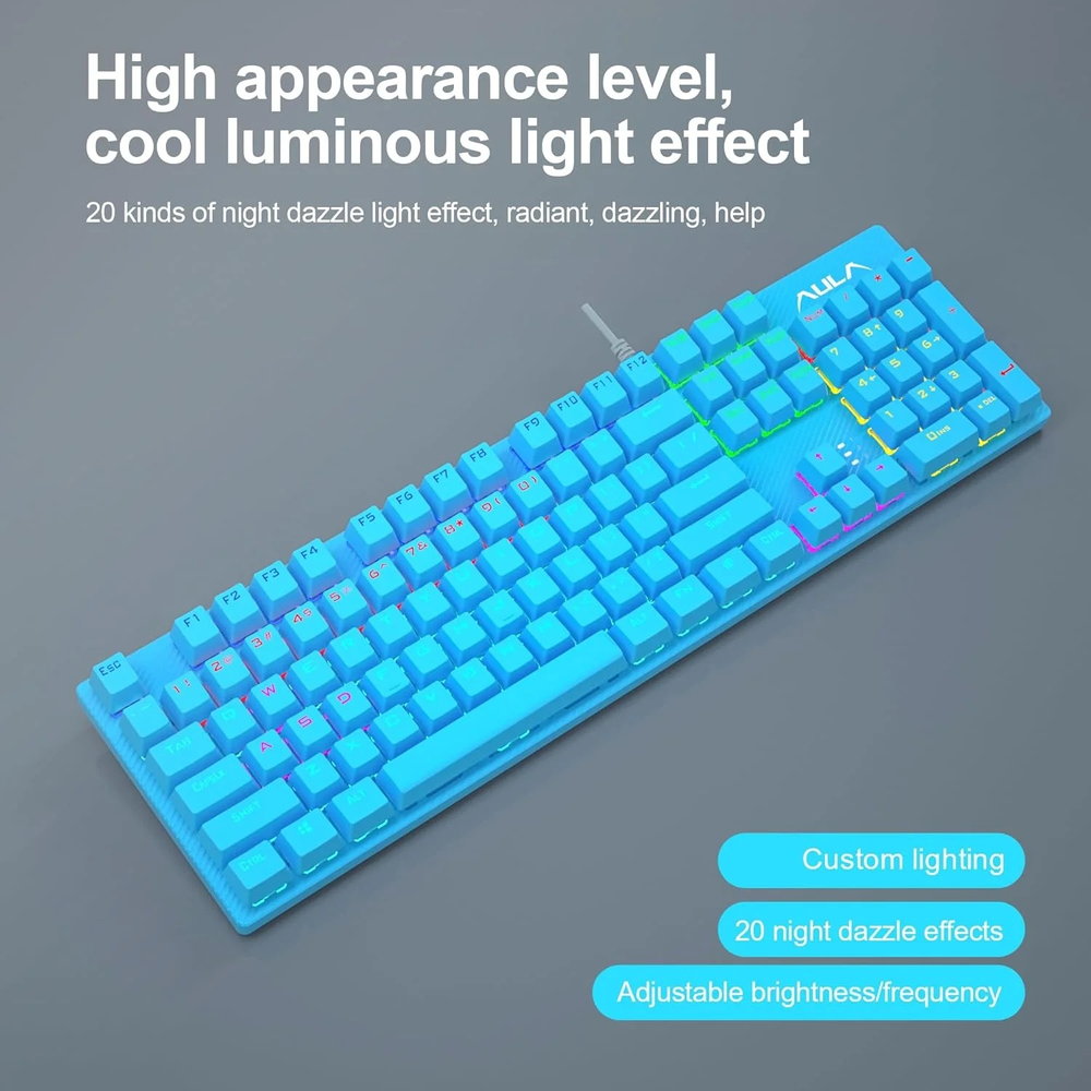 AULA S2022U Full Size Wired Mechanical Gaming Keyboard | Blue, Blue Switch (S2022U)
