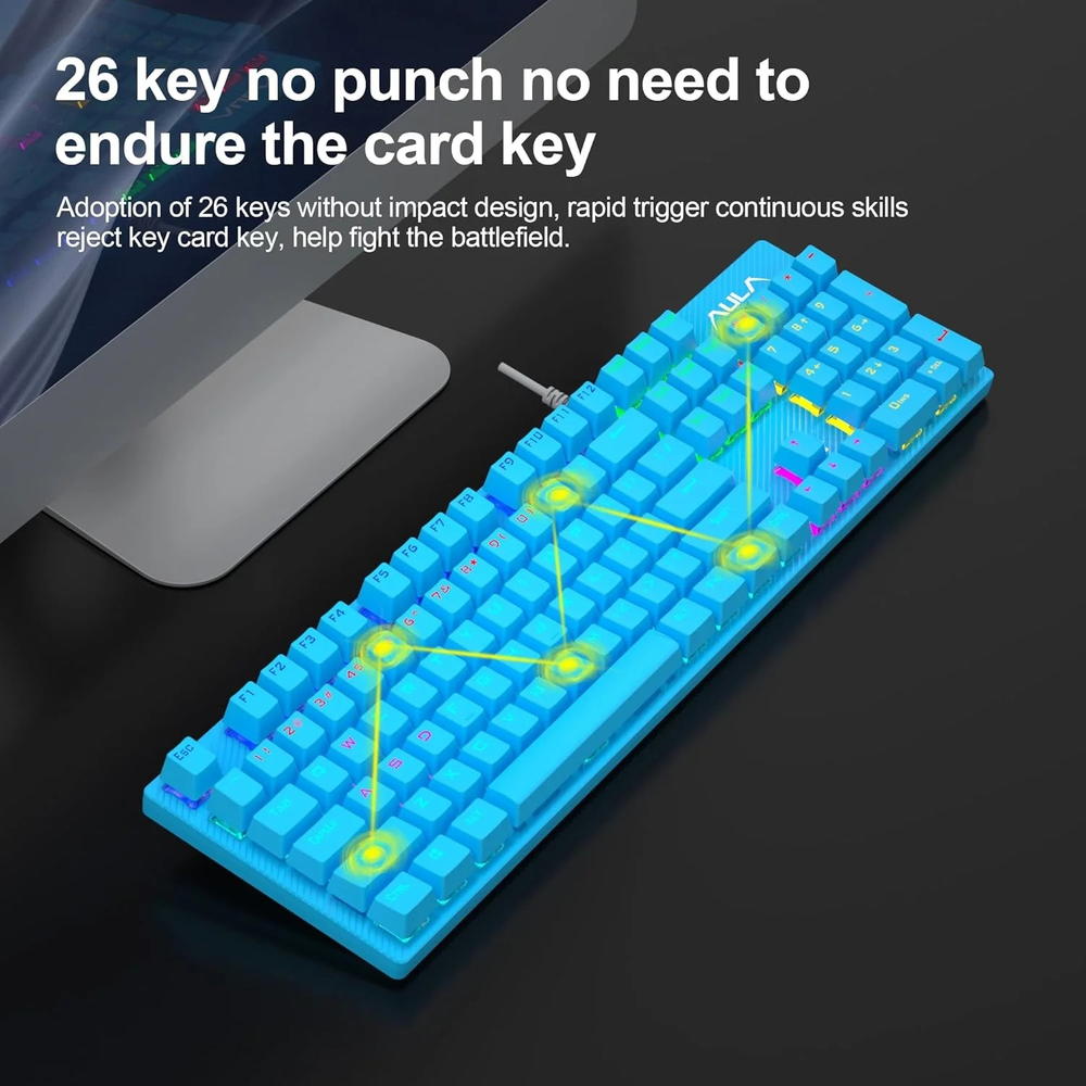 AULA S2022U Full Size Wired Mechanical Gaming Keyboard | Blue, Blue Switch (S2022U)