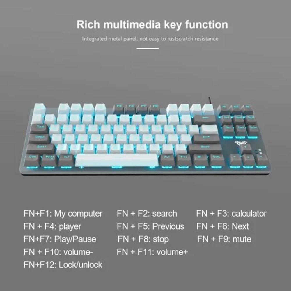 AULA F3287 TKL Wired Mechanical Gaming Keyboard | Grey White, Blue Switch (F3287GW)
