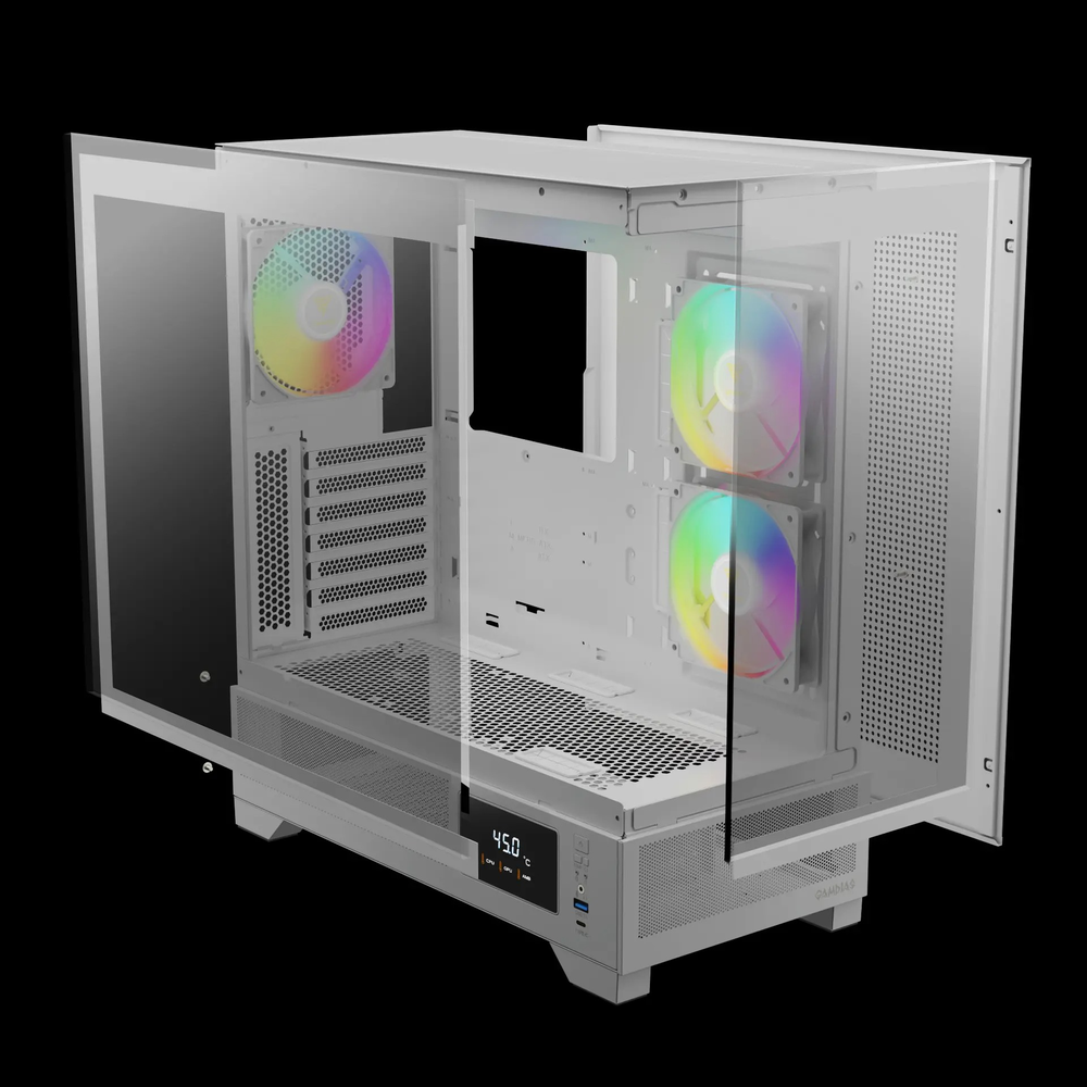 GAMDIAS ATLAS M1 WH ATX Mid Tower ARGB Gaming Case (White, Built-in Display, 3x120mm ARGB Fans, Tempered Glass)
