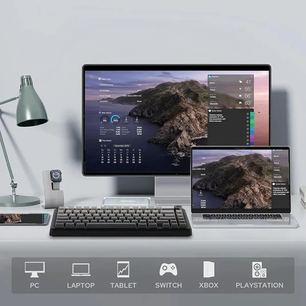 AULA F75 Max Side-Engraved Keycaps Wireless 3 in 1 Mechanical Gaming Keyboard with Screen & Knob | Gradient Gray, Reaper Switch (F75MaxGrR)