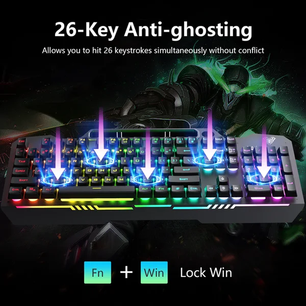 AULA T102 RGB Wired Gaming Keyboard & Mouse Combo | Black Panel, Black Keycaps (T102TB)