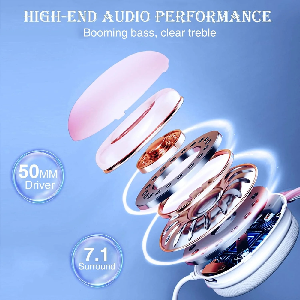 AULA S505 RGB USB Wired Gaming Headset | Pink (S505P)