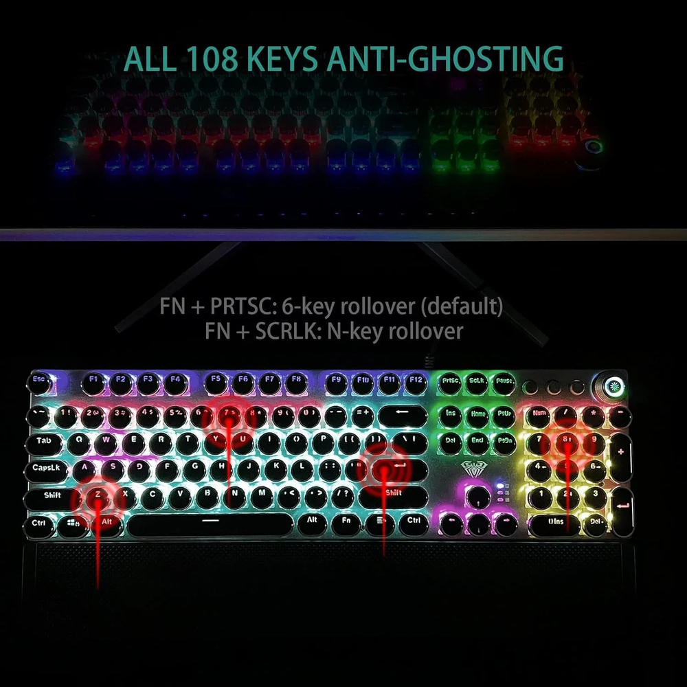 AULA F2088 Typewriter Style Wired Mechanical Gaming Keyboard | Black, Brown Switches, Without Handrest (F2088WHB)