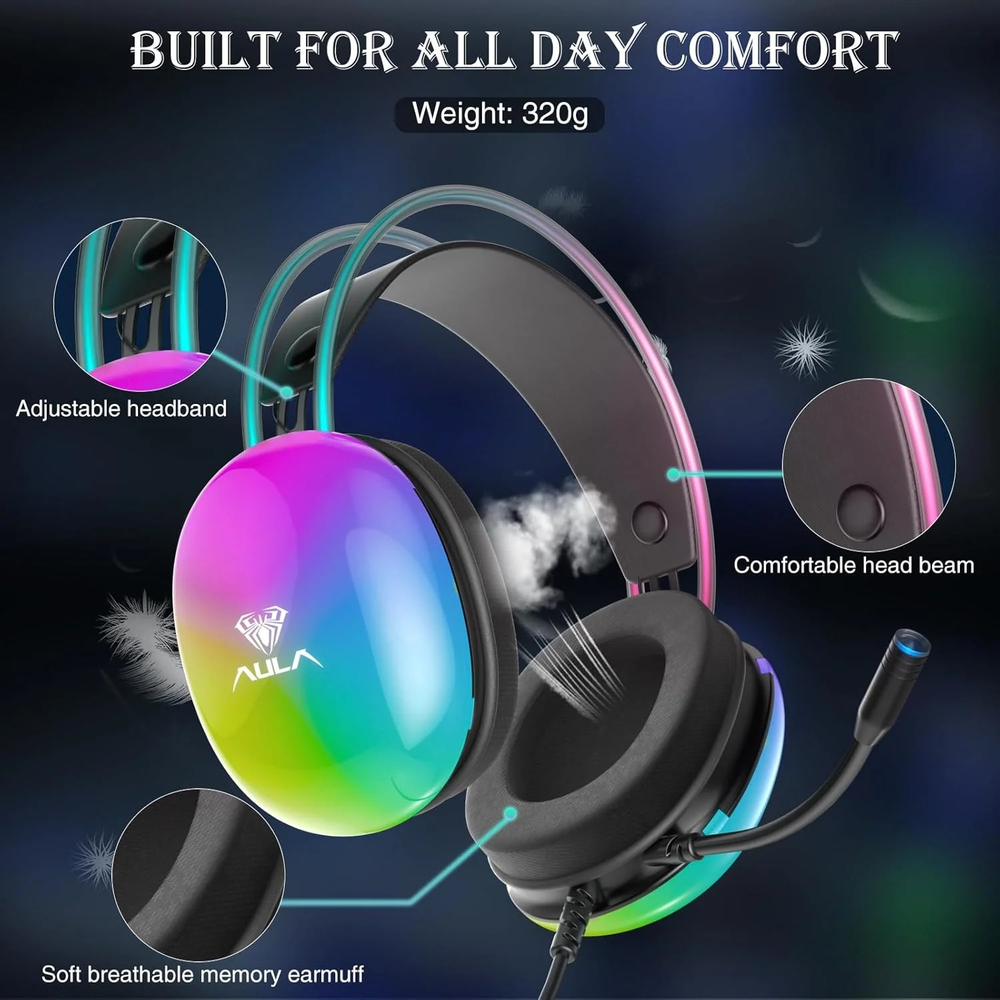 AULA S505 RGB USB Wired Gaming Headset | Black (S505B)
