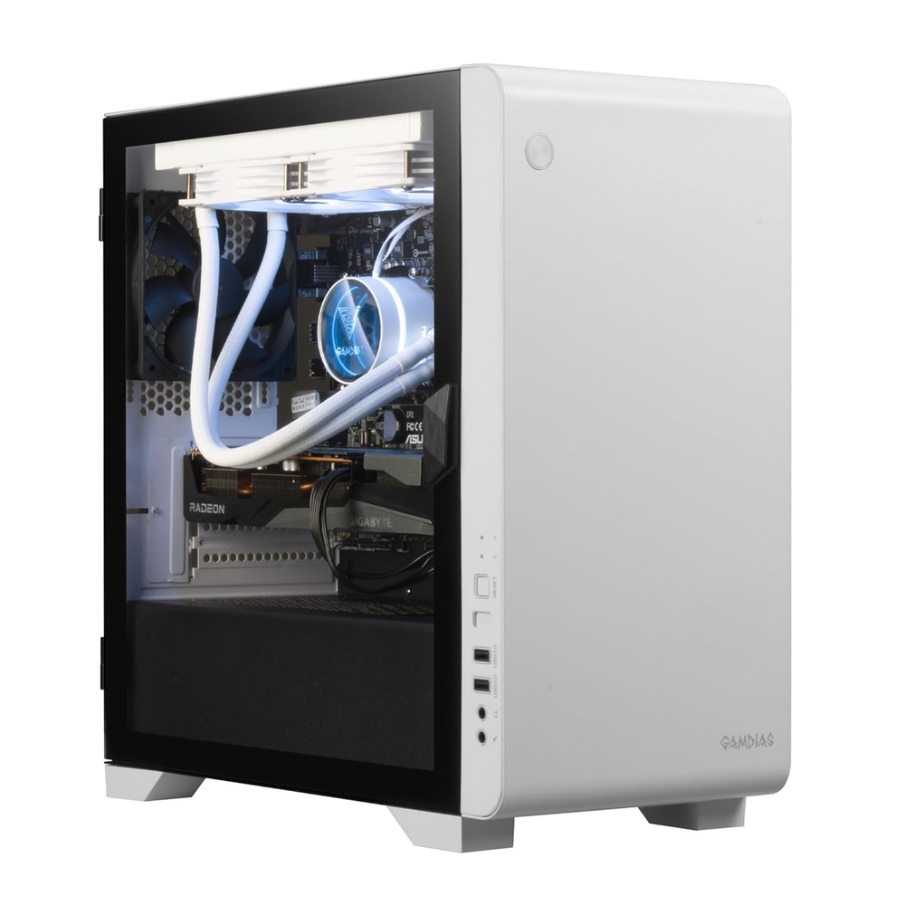 GAMDIAS MARS E2 White Micro-ATX Mini Tower PC Case (Hinged Tempered Glass, Snowy Metal Exterior, Up to 280mm Radiator, 5x Fan Support)