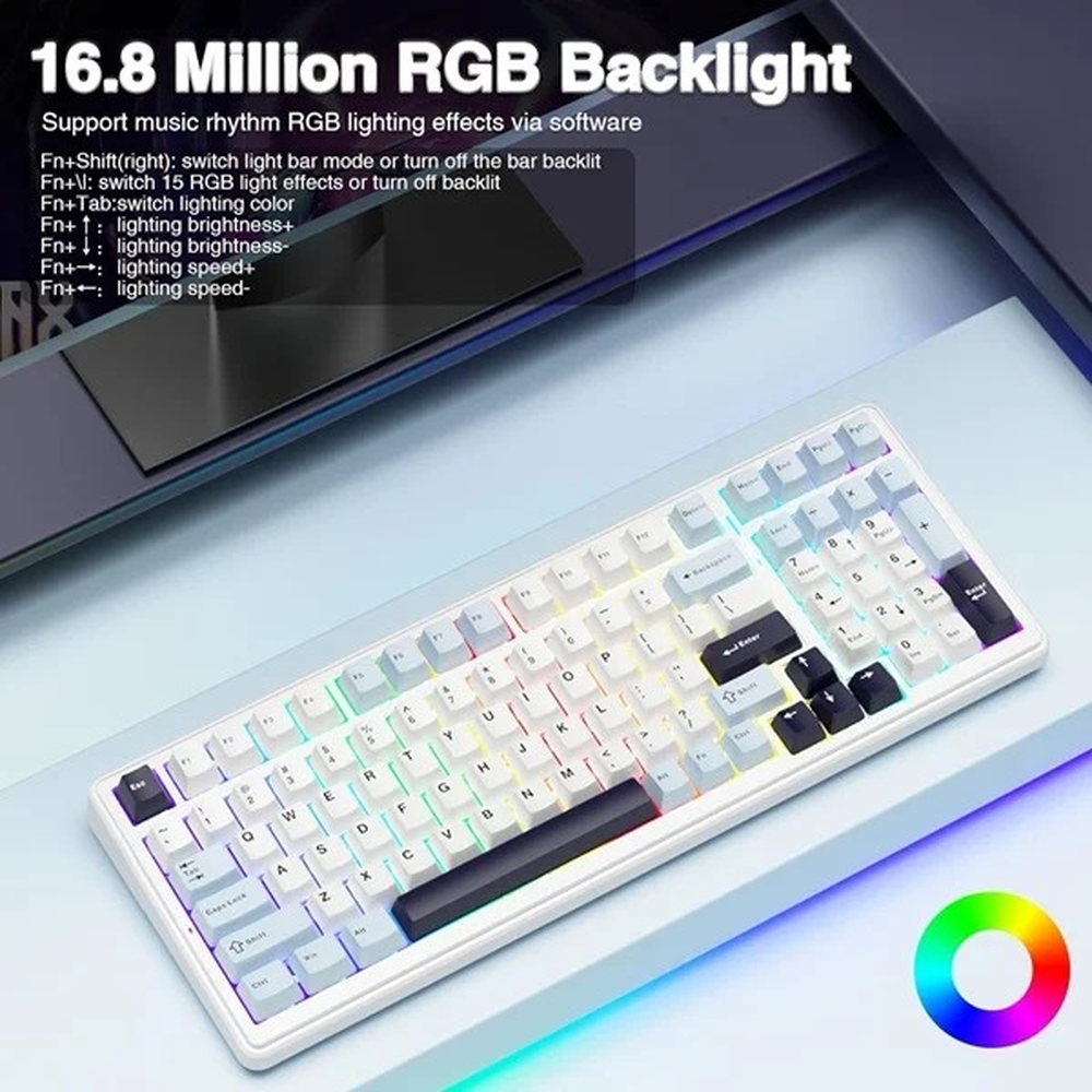 AULA F99 96% Tri-Mode Wireless Mechanical Gaming Keyboard with Knob | Ice Blue, Reaper Switch (F99IUR)