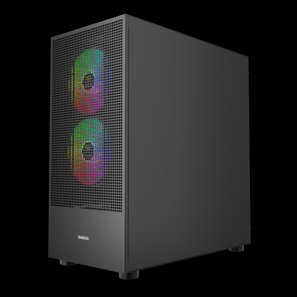 GAMDIAS TALOS E3 MESH ELITE ARGB (E-ATX) Mid Tower PC Case (Black, Mesh Front, 3x ARGB PWM Fans, USB-C)