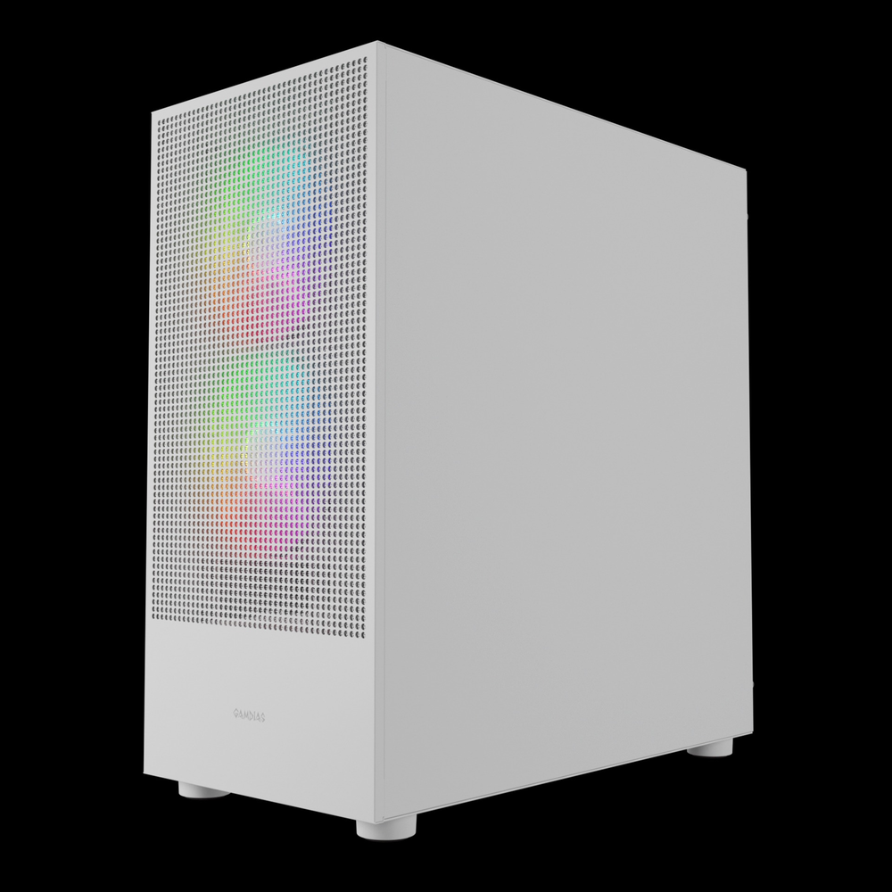 GAMDIAS TALOS E3 MESH ELITE WH ARGB (E-ATX) Mid Tower PC Case (White, Mesh Front, 3x ARGB PWM Fans, USB-C)