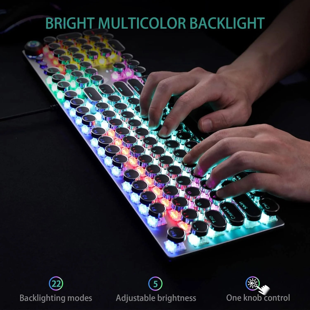 AULA F2088 Typewriter Style Wired Mechanical Gaming Keyboard | Black, Brown Switches, Without Handrest (F2088WHB)