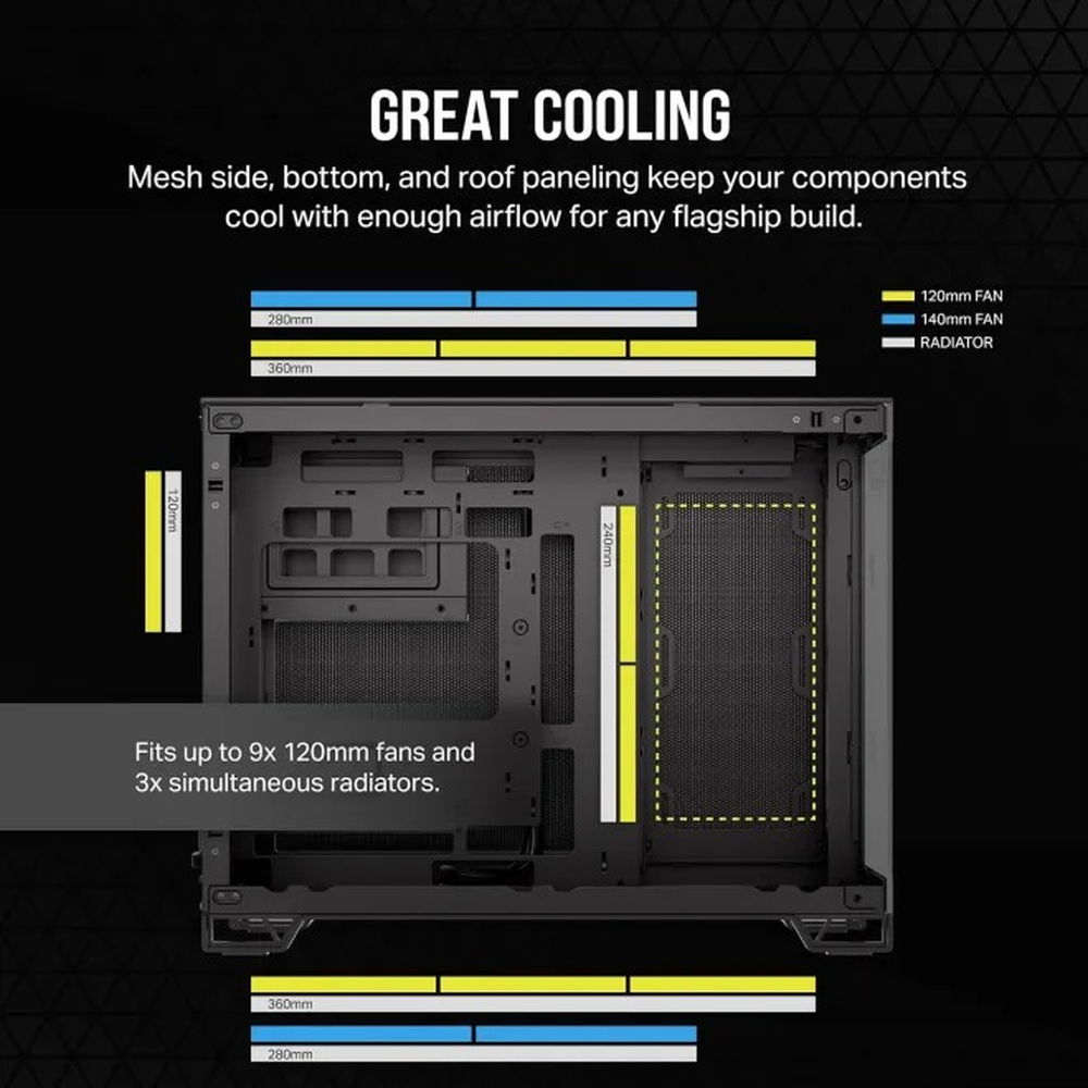 Corsair Chassis 2500X CC-9011265-WW Tempered Glass Mid-Tower, Black