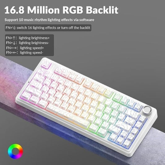 AULA F75 75% Tri-Mode Mechanical Gaming Keyboard White Contour Star Vector Switch