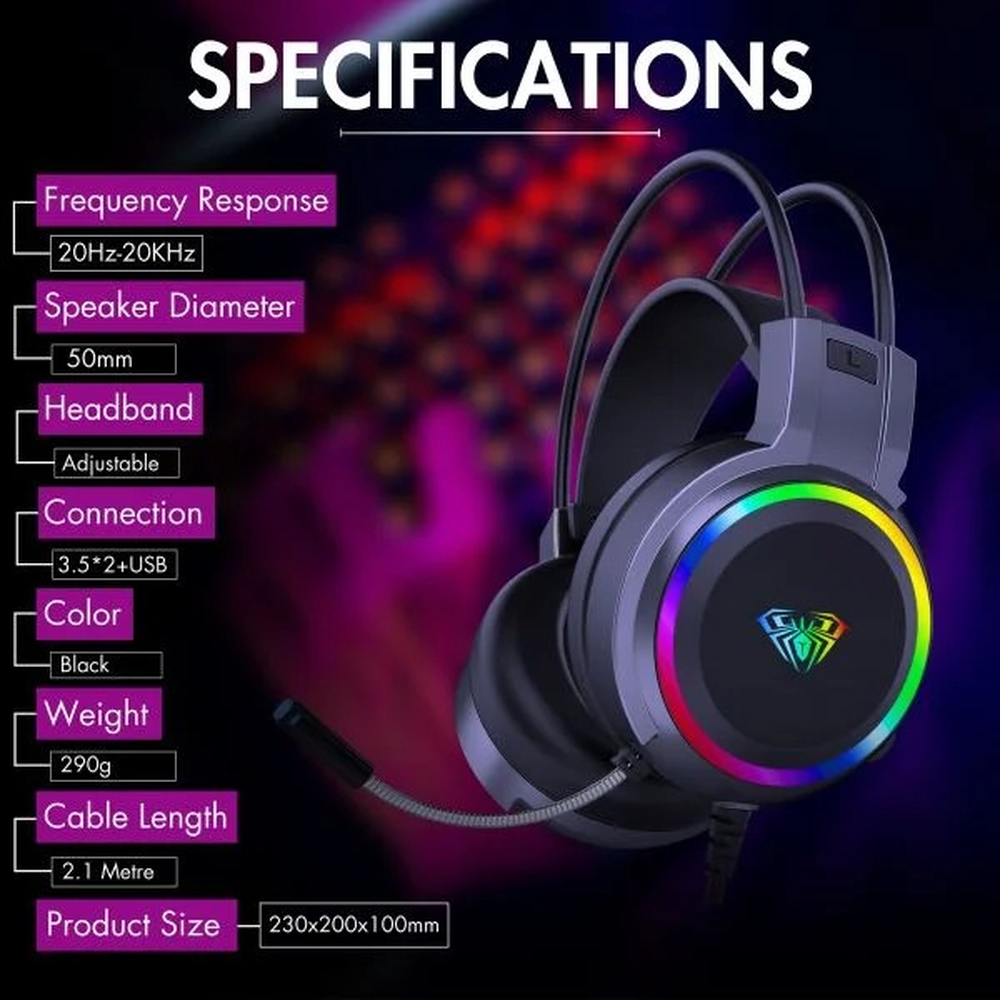 AULA S608 RGB Wired Gaming Headset | Black (S608-BLK)