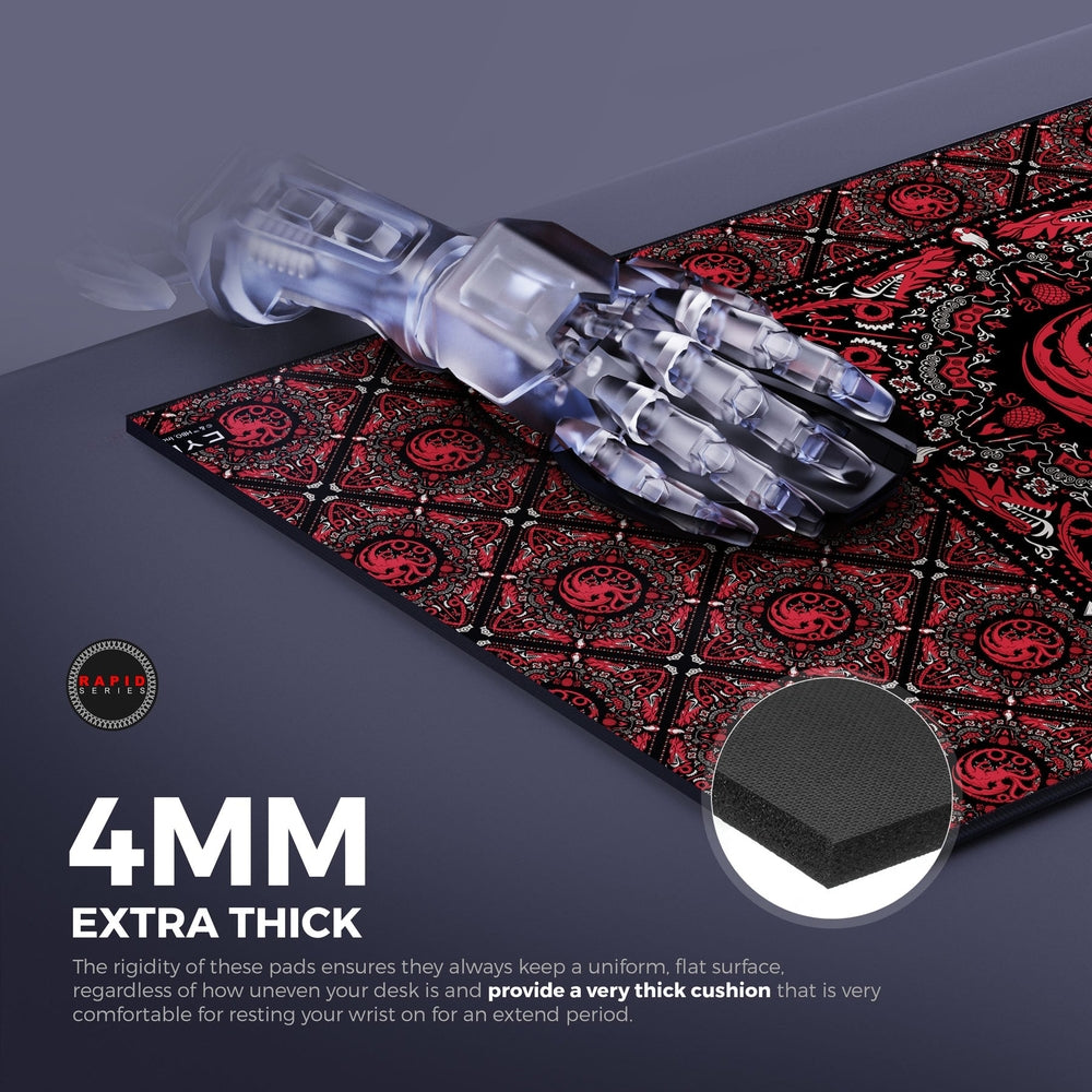 Cybeart | House Targaryen Gaming Desk Mat | Waterproof, Never Slip Base, Stitched Edges, Esports Grade